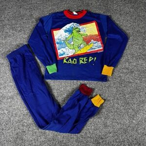 Vintage 1988 Kids Pajama Set "Rad Rep" Surfing Godzilla Dinosaur 2pc 80s